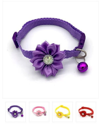 Cat Collar with Flower and Bell Purple