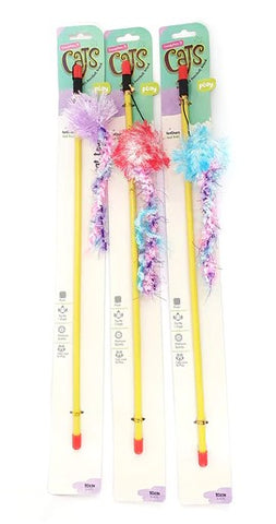 Trendy Pets Feathers & Ball Cat Teaser Wand - Assorted Colours