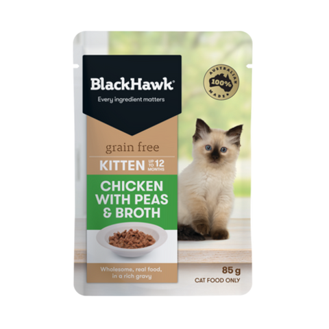 Black Hawk Chicken with Peas & Broth Kitten Wet Food 85g Pouch