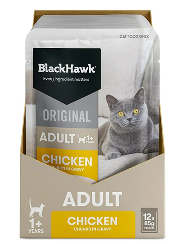 Black Hawk Adult Chicken Chunks in Gravy Wet Cat Food Pouches 12 x 85g