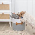 Louie Living Dog Hamper Faux Leather Bone with Studs 30 x 30cm