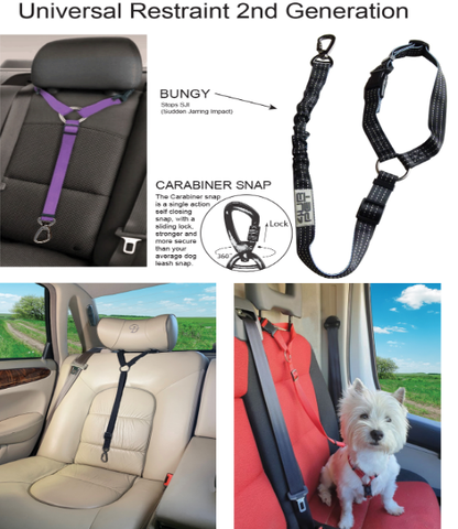 Universal Car Dog Seatbelt Restraint with Locking Carabiner Snap 25mm Black