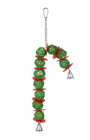 Kazoo Christmas Candy Cane Wicker Bird Toy