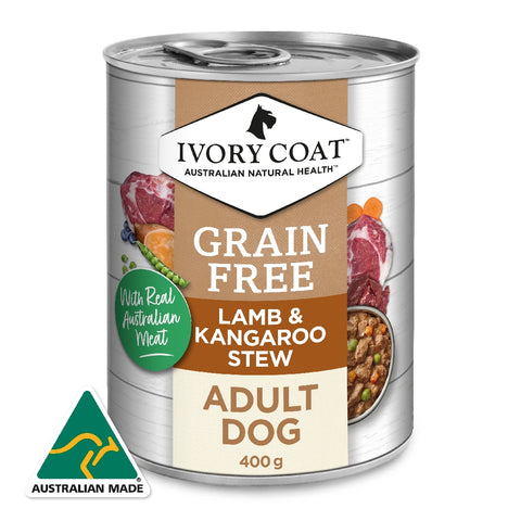 Ivory Coat Lamb & Kangaroo Stew Adult Wet Dog Food Can Tray 12 x 400g