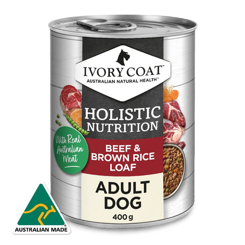 Ivory Coat Beef & Brown Rice Loaf Wet Dog Food Can 12 x 400g