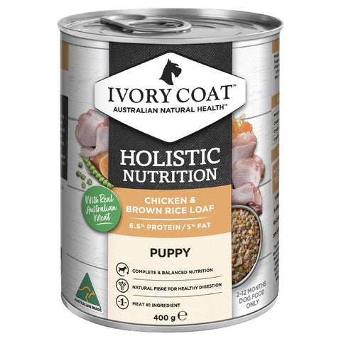 Ivory Coat Puppy Chicken & Brown Rice Loaf Wet Dog Food Tray 12 x 400g