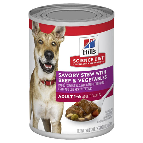 Hills Science Diet Adult Savory Stew Beef & Vegetables Can Wet Dog Food 12 x 363g