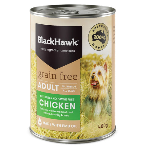 Black Hawk Adult Grain Free Chicken Canned Wet Dog Food Tray 12 x 400g