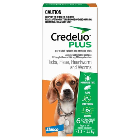 Credelio Plus Orange Tick, Fleas, Heartworm & Worms Dog Treatment 5.5-11kg 6 pack