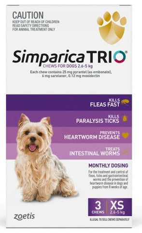 Simparica Trio 2.6-5Kg (Purple) 3 Pack