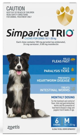 Simparica Trio 10.1-20Kg (Blue) 3 Pack