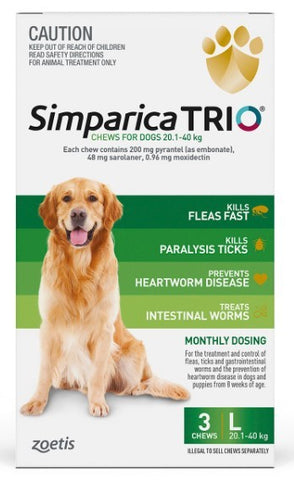 Simparica Trio 20.1-40Kg (Green) 3 Pack