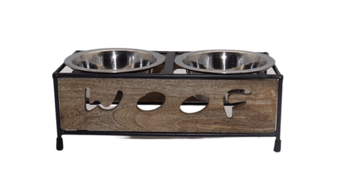 Wooden Woof Cut Dog Diner Dog Bowl Stand