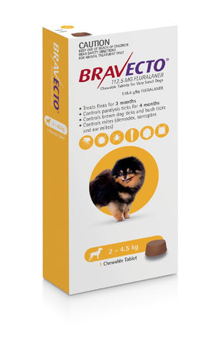Bravecto Dog Flea & Tick Single Chew 2.4-5kg Yellow