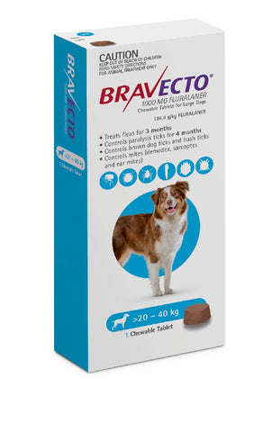 Bravecto Dog Flea & Tick Single Chew 20-40kg Blue