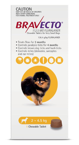Bravecto Spot On Dog Flea & Tick 2-4.5kg Yellow