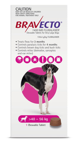 Bravecto Spot On Dog Flea & Tick 40-56kg Pink