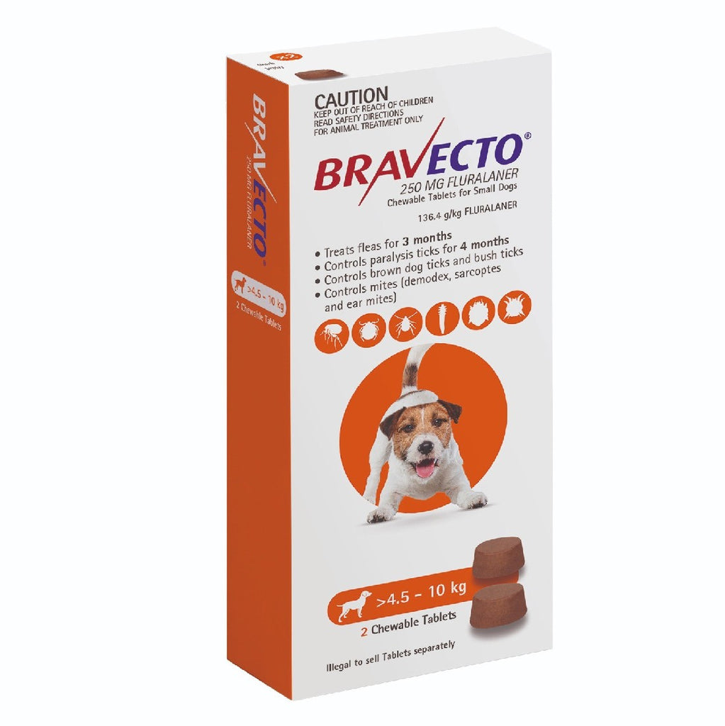 Bravecto Dog Flea Tick 4.5 10kg Orange Chews 2 Pack Uncle Tom s Pet Poultry