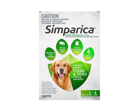 Simparica Large Dog 20.1-40kg Green 6 Pack